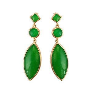 18K Gold Plated Green Jade Drop Earring