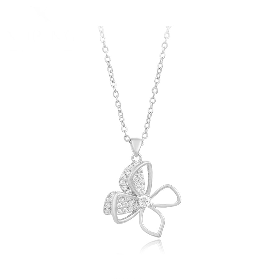 Rhodium Plated CZ Diamond Butterfly Necklace