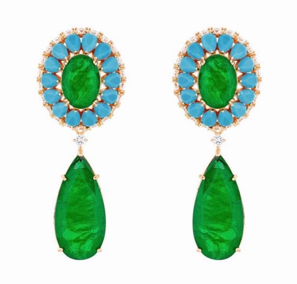 Emerald & Turquoise 18k Gold Plated Drop Earring