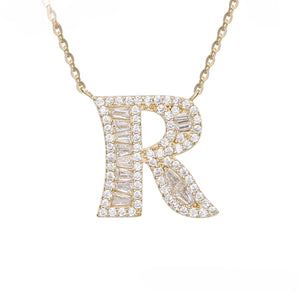 S925 Silver 14K Gold Plated initial letter R Necklace