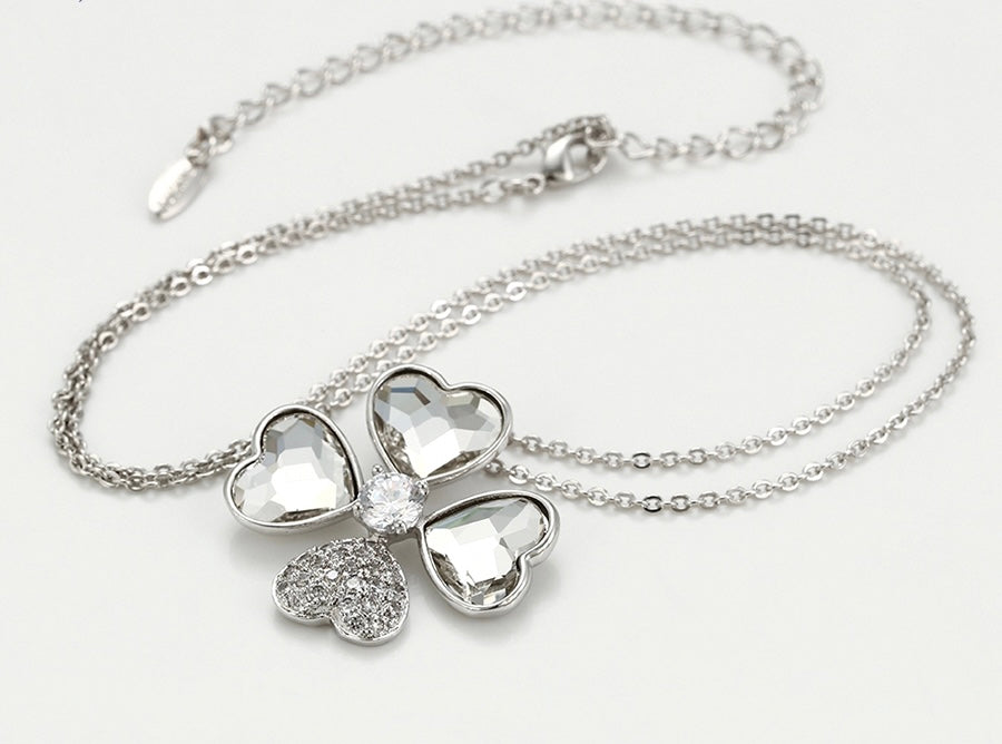Platinum Cz Diamond Clover Necklace