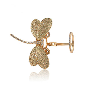 18K Gold Plated Diamond Dragonfly Movable Wing Ring