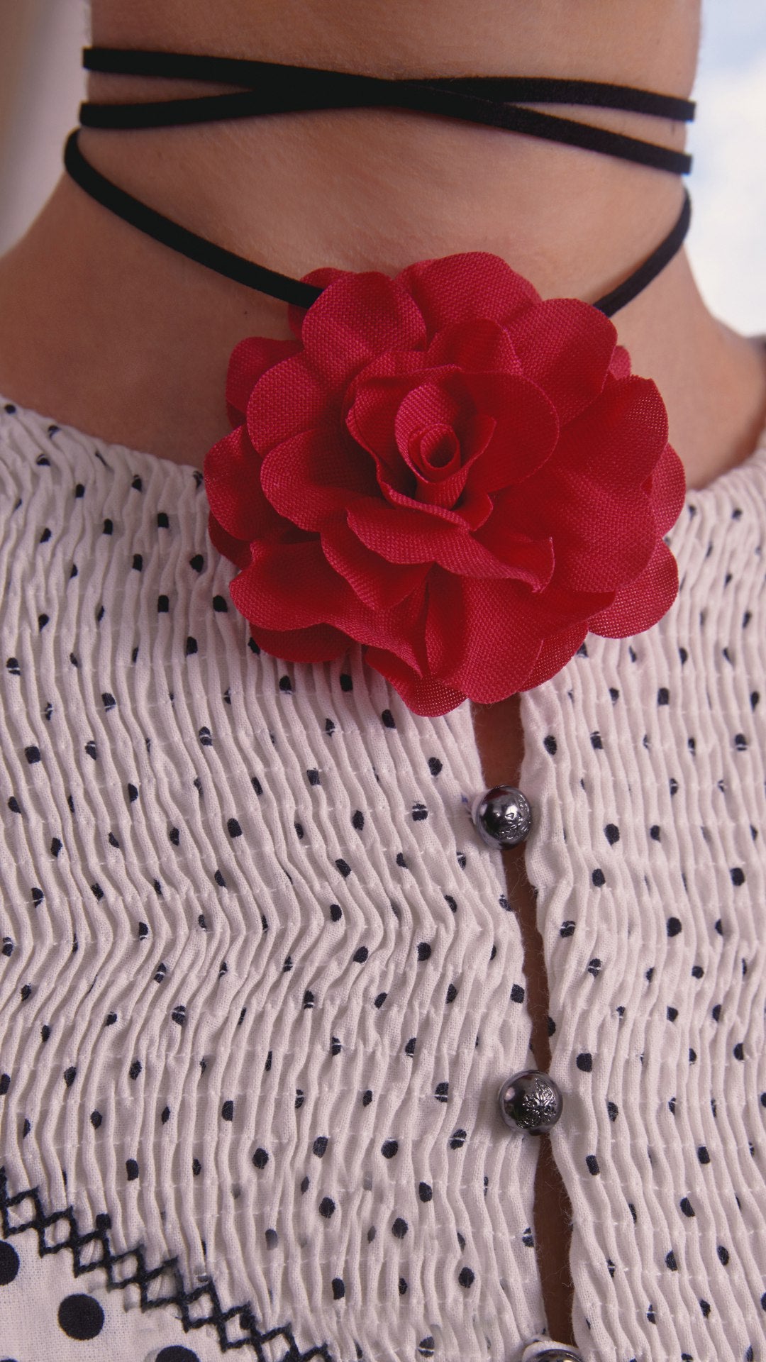 Handmade Fabric Rose Leather Boho Choker Necklace