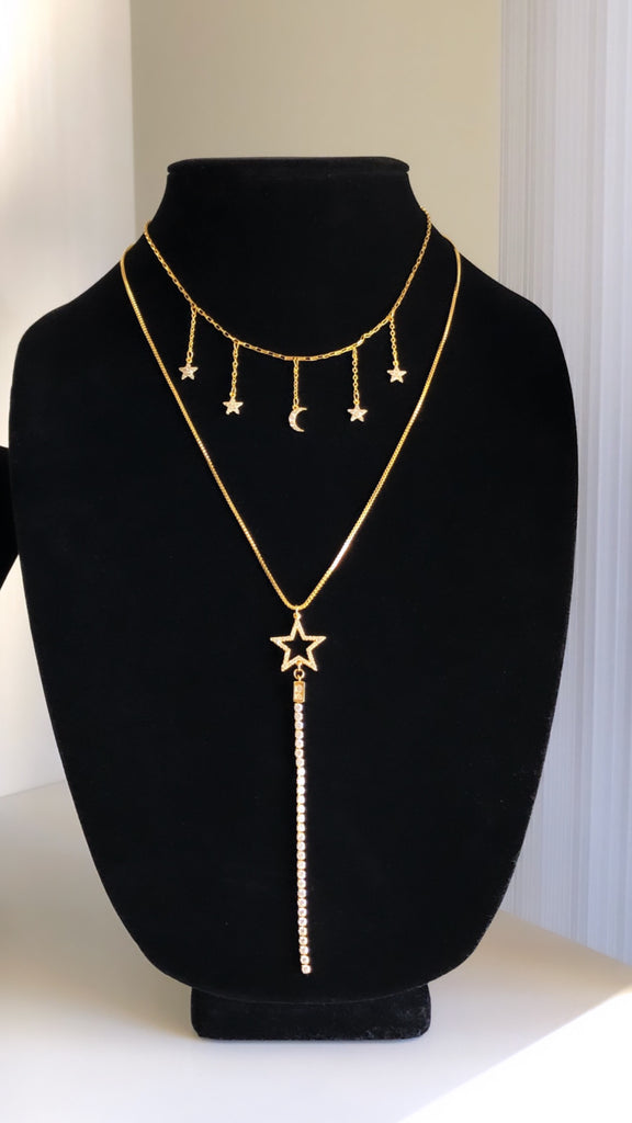 Elegant 24K Gold Plated Star Layered Necklace