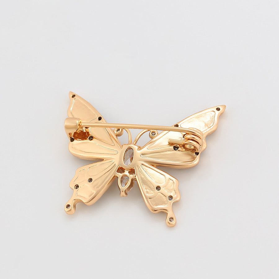 18K Gold Plated Cz Diamond Black & Gold Butterfly Brooch