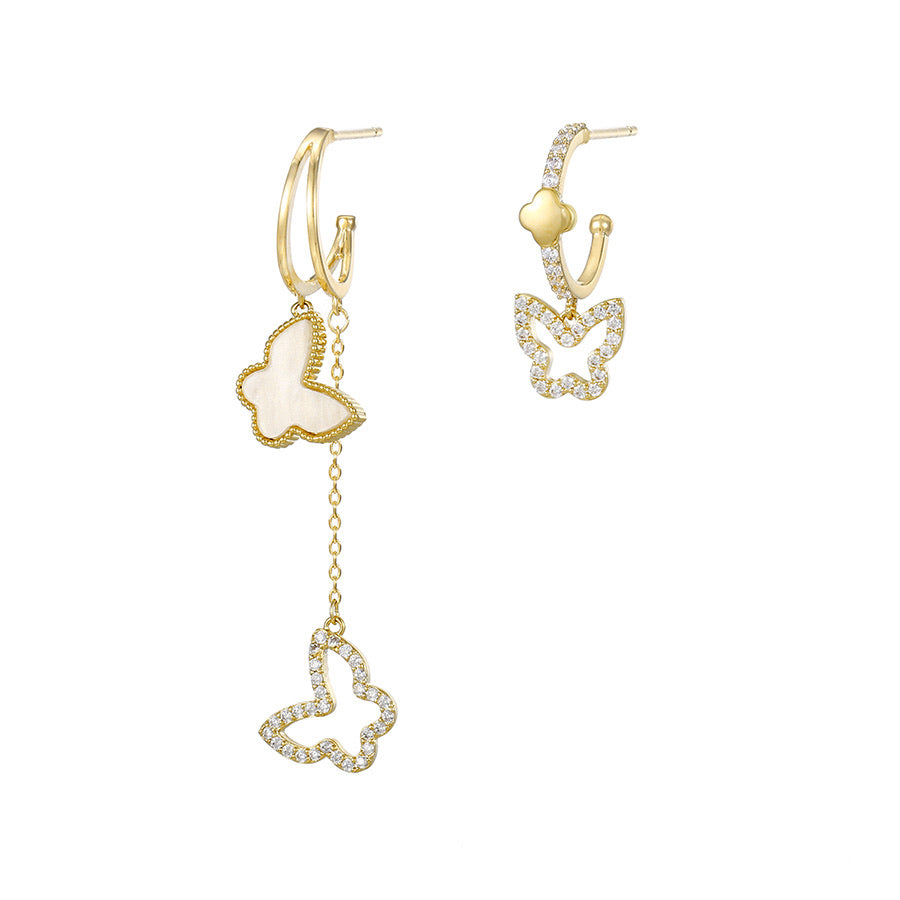 Elegant Design Diamond & Mother Of Pearl Butterfly Earring