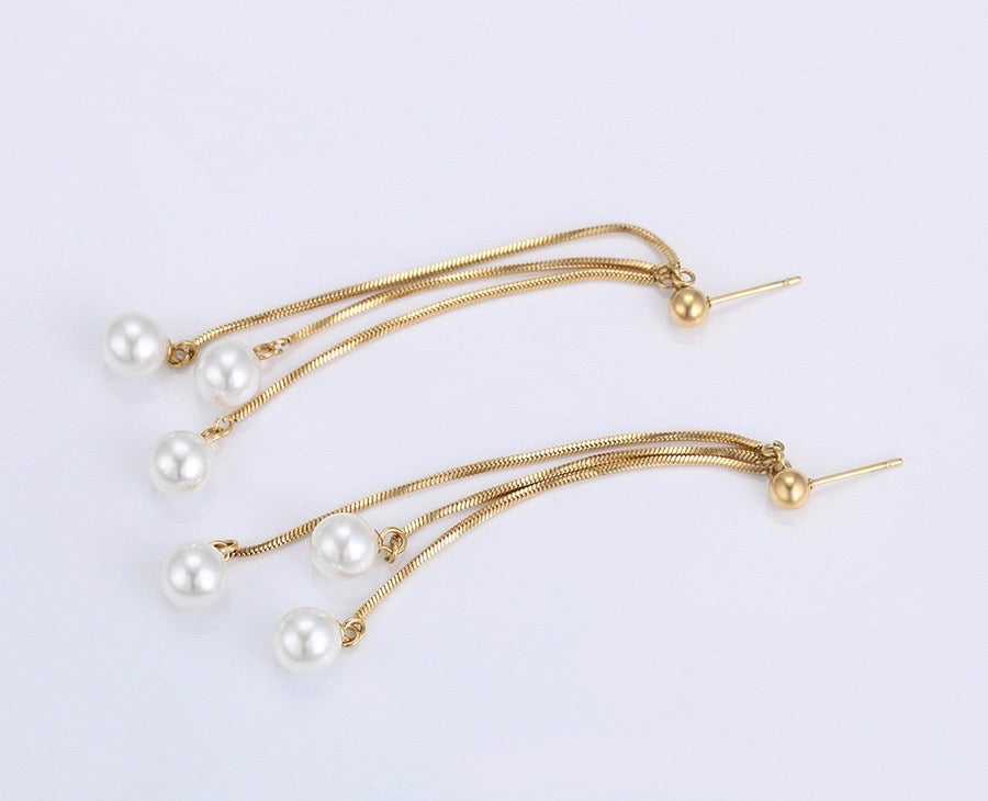 24K Gold Plated Pearl Tassel Earring