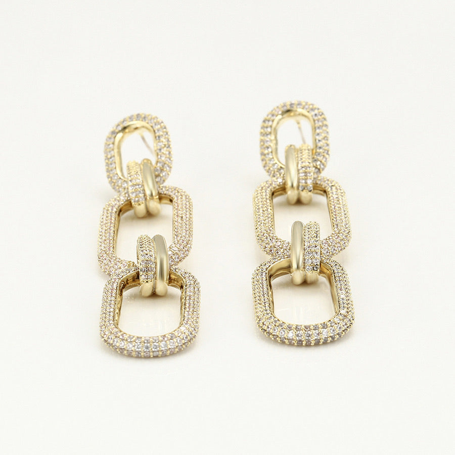 Elegant 14K Gold Plated Cz Diamond Chain Link Earring