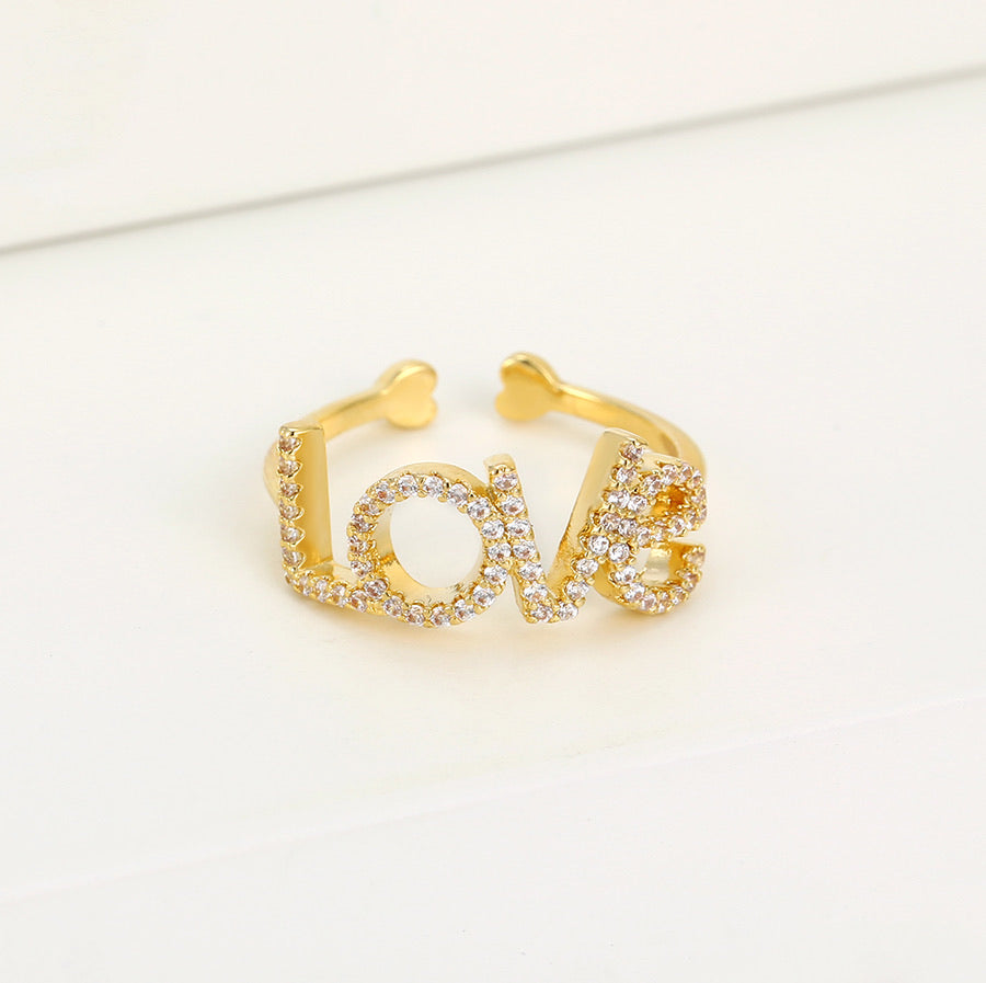 14K Gold Plated Cz Diamond Love Ring