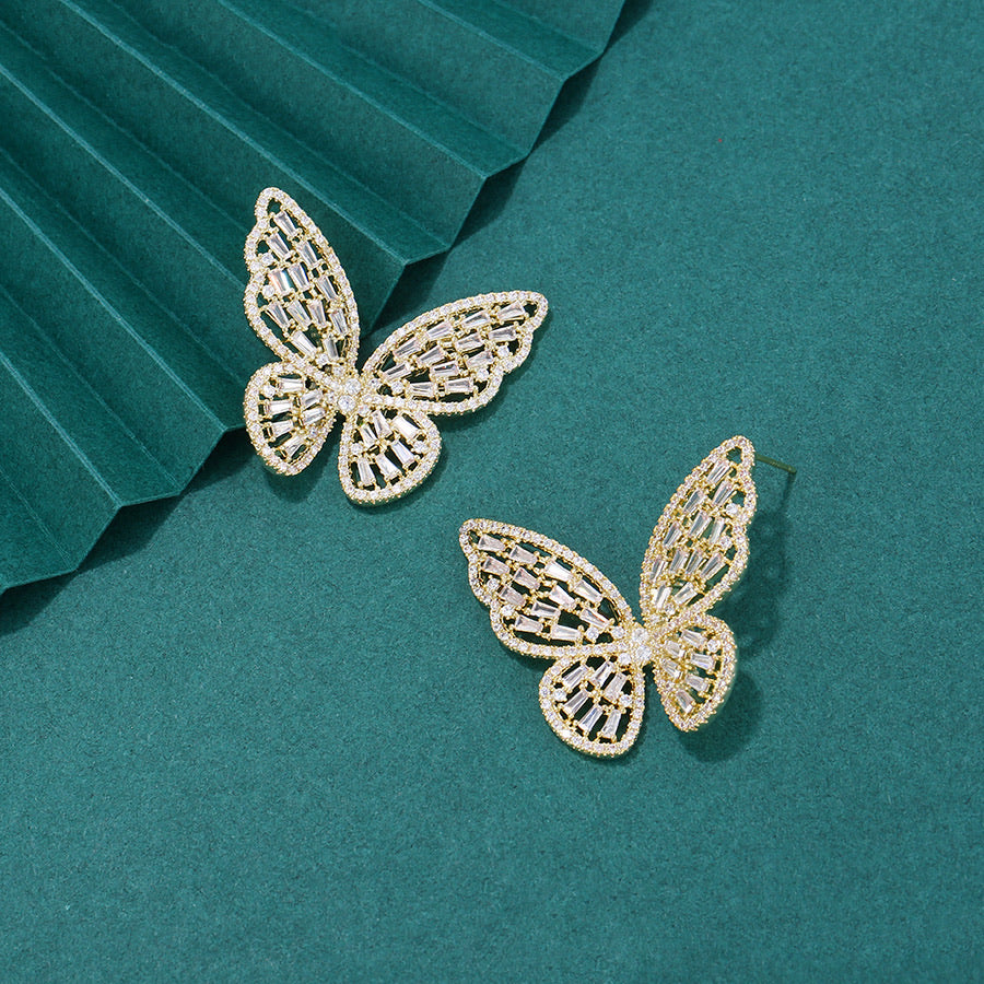 14K Gold Plated CZ Diamond Butterfly Earring