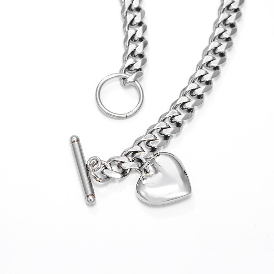 Rhodium Plated Stainless Steel Heart Bracelet