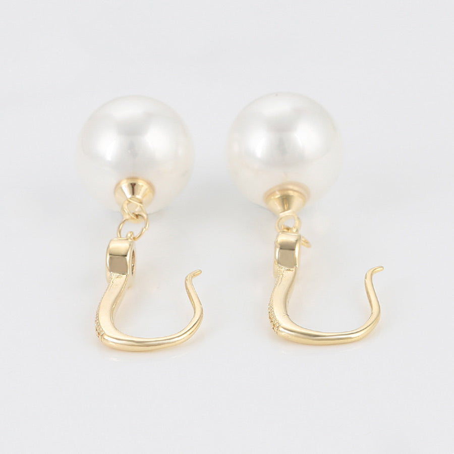 14K Gold Plated CZ Diamond Pearl Earring