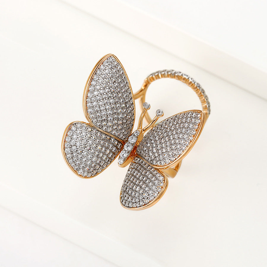 Gold Plated Multicolor White CZ Diamond Movable Wings Butterfly Ring