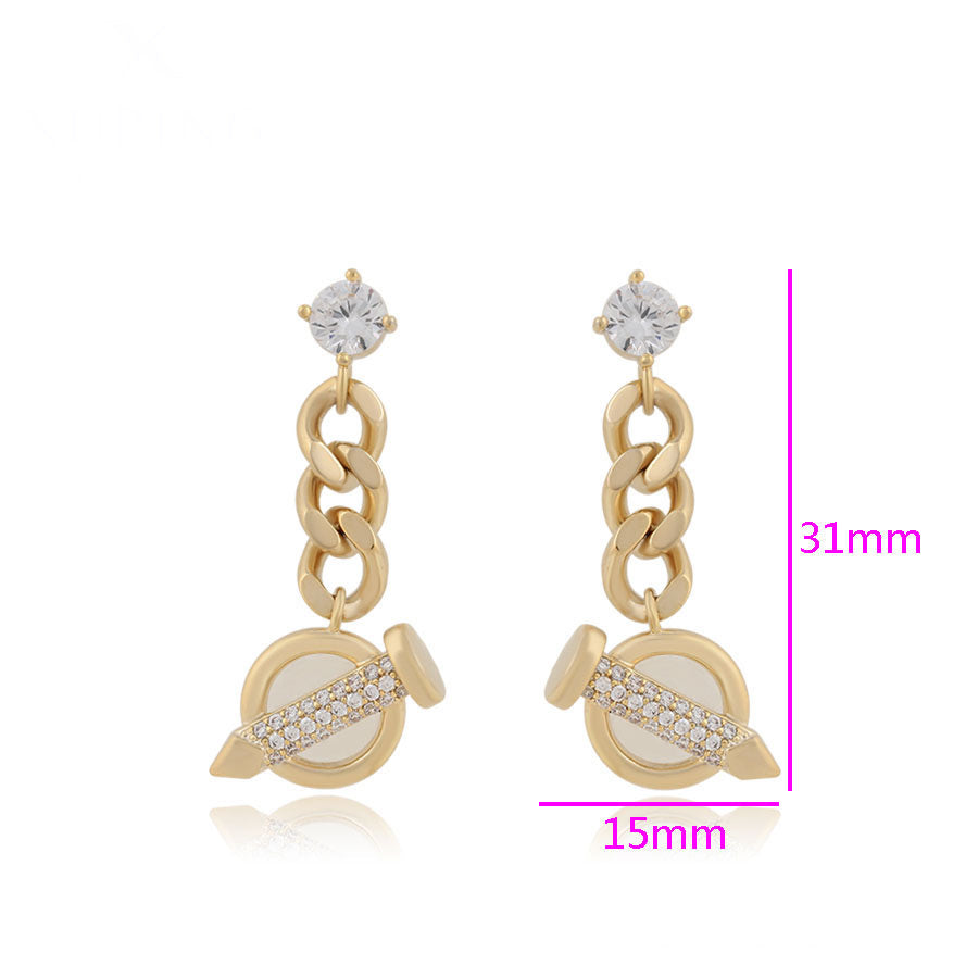 Modern Design 14K Gold Plated Nail Chain Earring