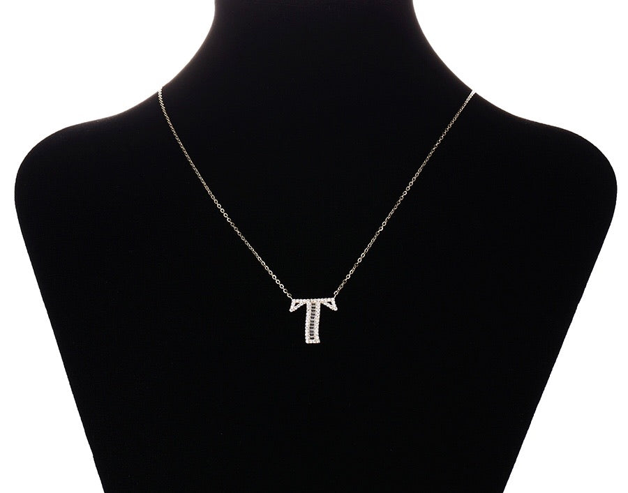 S925 Silver 14K Gold Plated Initial T Necklace
