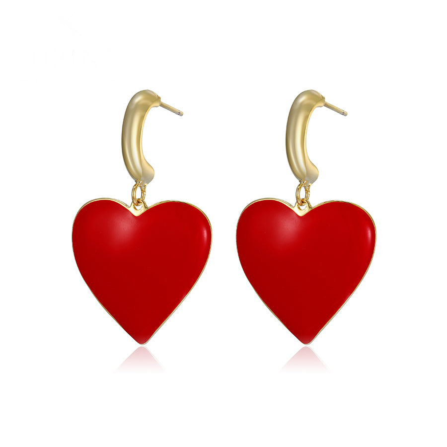 Red Enamel Heart 14K Gold Plated Earring