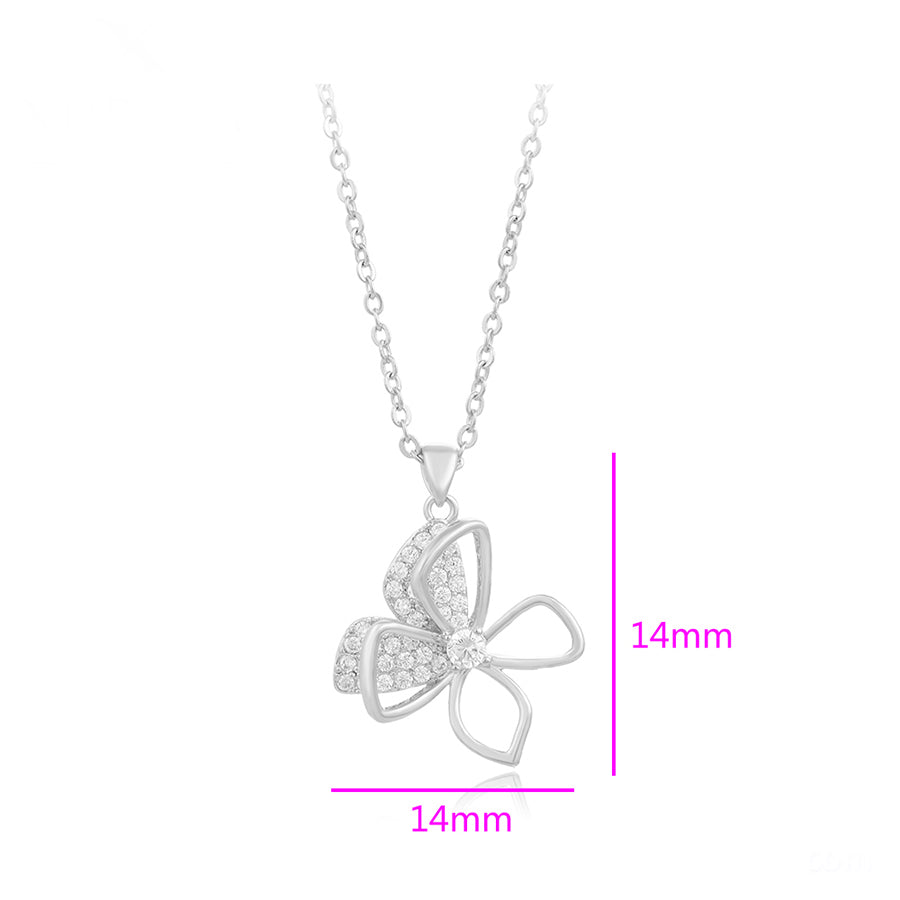Rhodium Plated CZ Diamond Butterfly Necklace