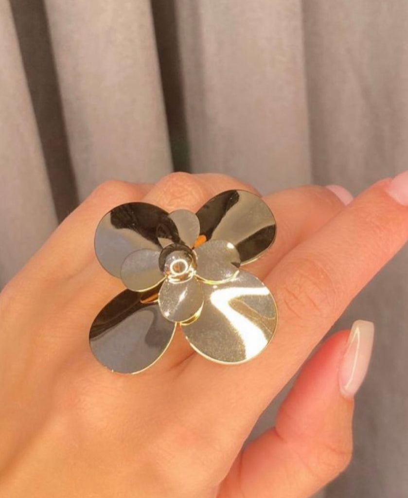 18K Gold Plated Glossy Flower Ring