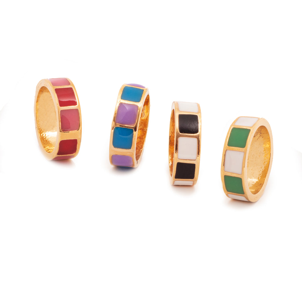 Handmade Enamel Colorful Gold Plated Ring