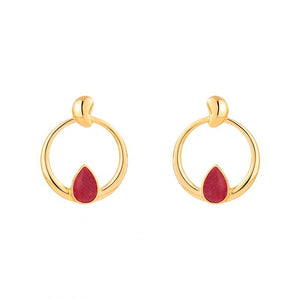 Handmade Red Feldspar Stone 18K Gold Plated Hoop Earring