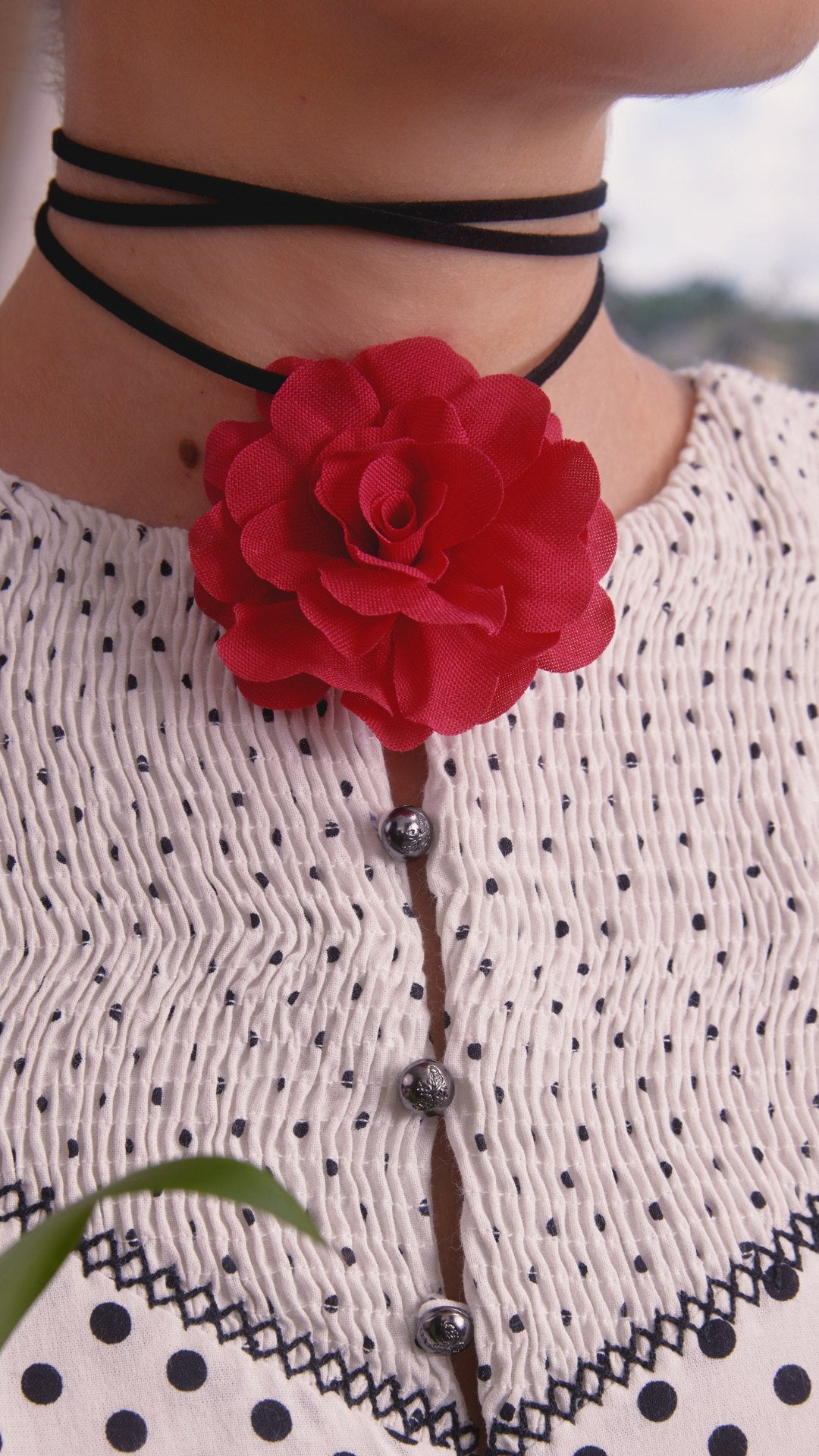 Handmade Fabric Rose Leather Boho Choker Necklace
