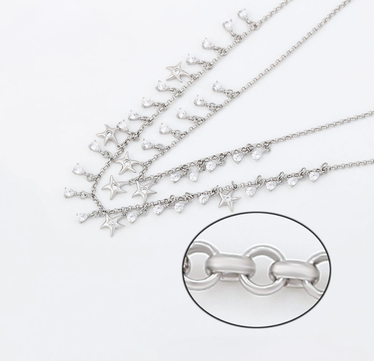 Cz Diamond Star Layered Necklace & Bracelet Set