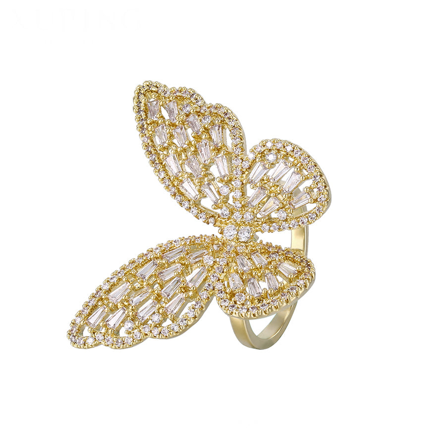 14K Gold Plated CZ Diamond Butterfly Ring