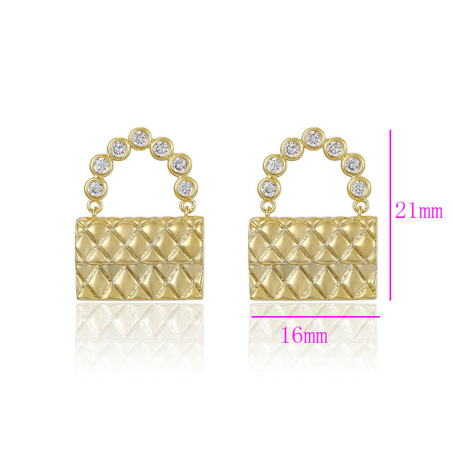 Fashion 14k Gold Plated Cz Diamond Bag Earring