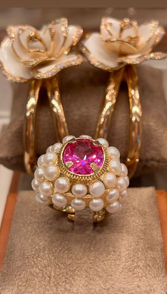Handmade Pink Tourmaline & Pearl Ring
