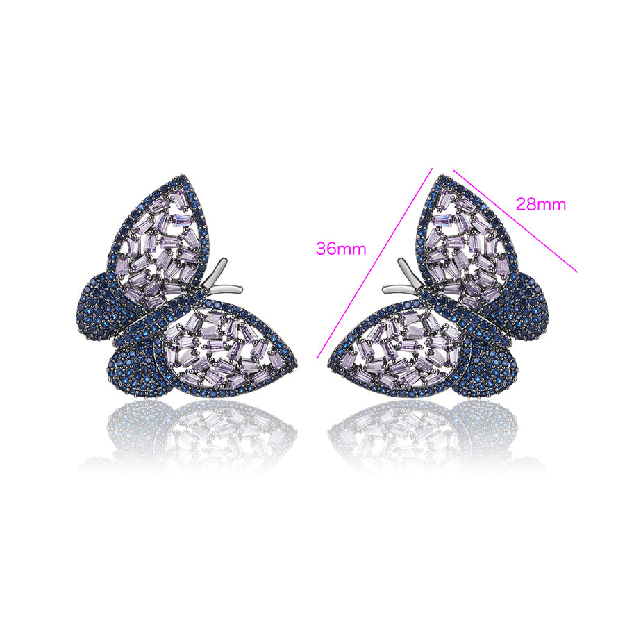 Blue & Purple Gemstone & Cz Diamond Butterfly Earring