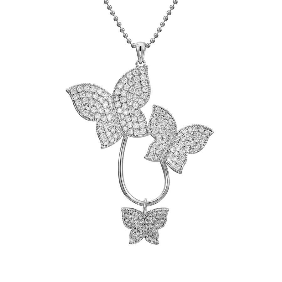 Cz Diamond Rhodium Plated Butterfly Necklace