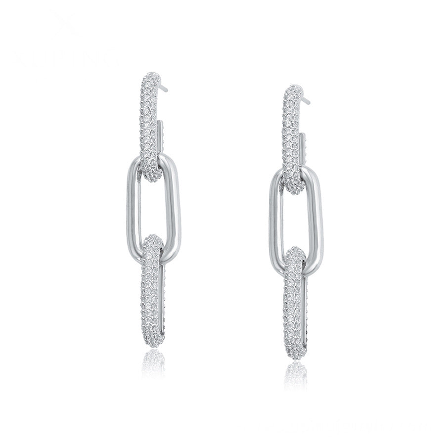 Lovely Rhodium Plated CZ Diamond Chain Link Earring