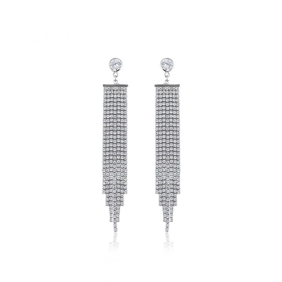 Silver Plated Cz Diamond Tassel Earring