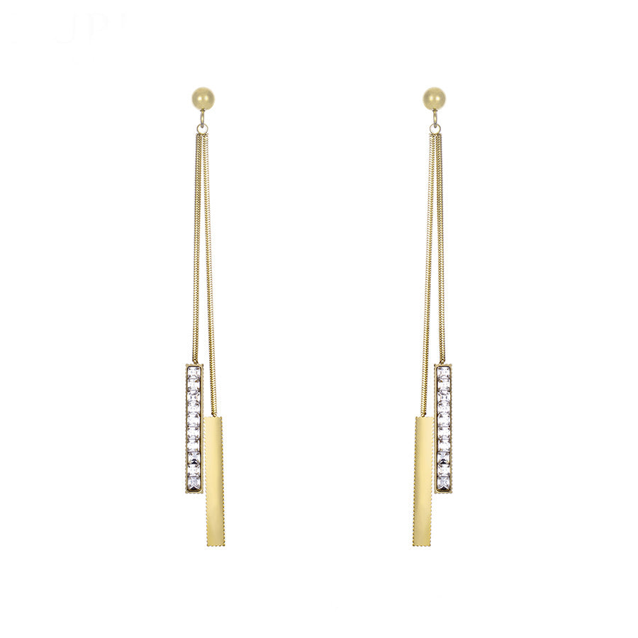 Classic 14K Gold Plated Diamond Bar Chain Drop Earring