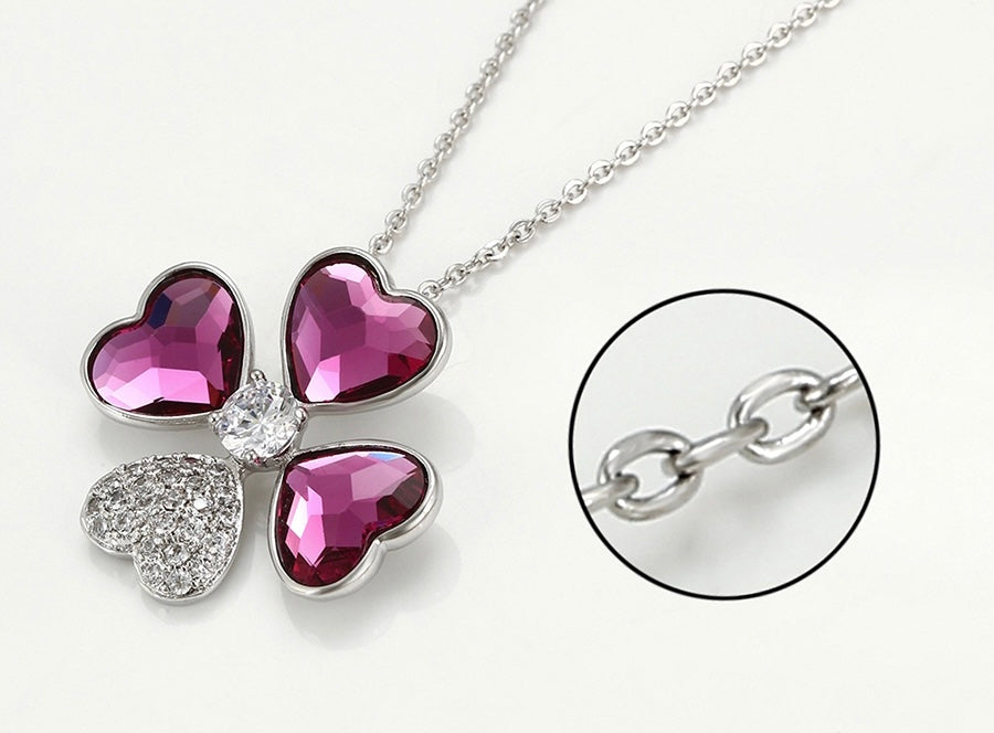 Purple Stone & Cz Diamond Clover Necklace