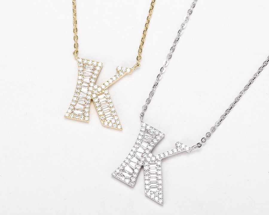 S925 Silver 14K Gold Plated Initial K Necklace