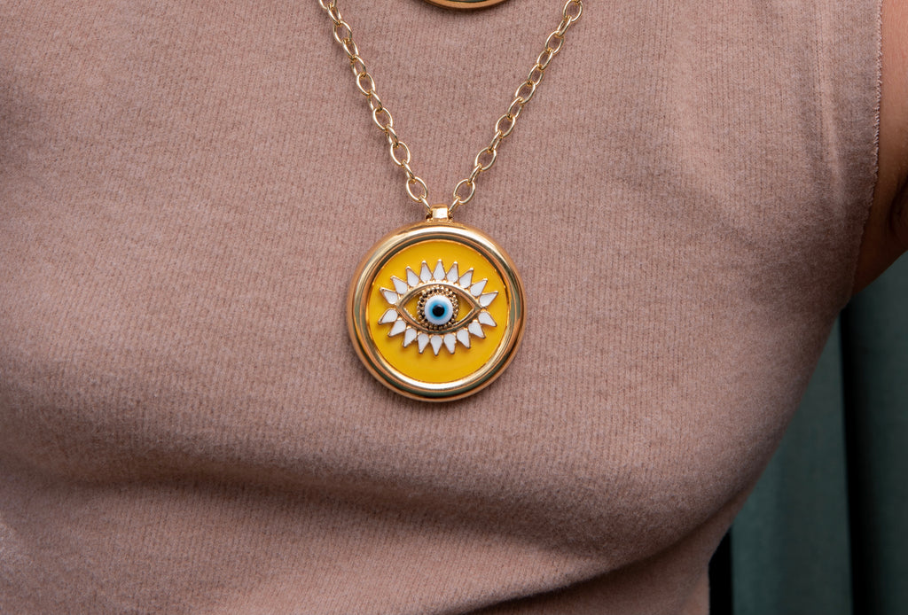 Handmade Gold Plated Enamel Eye Chain Necklace