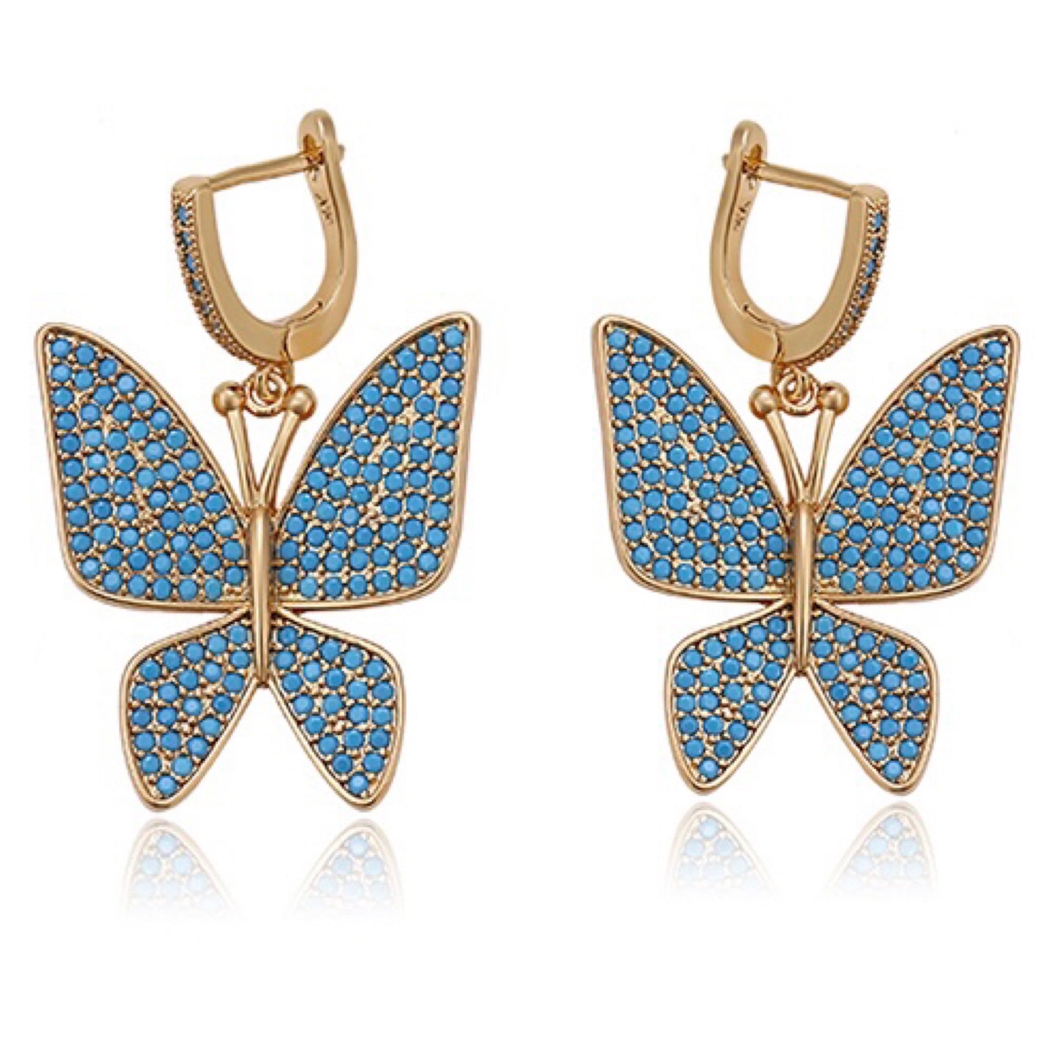 18K Gold Plated Turquoise Bead Butterfly Earring