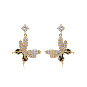 14K Gold Plated Cz Diamond Butterfly Earring