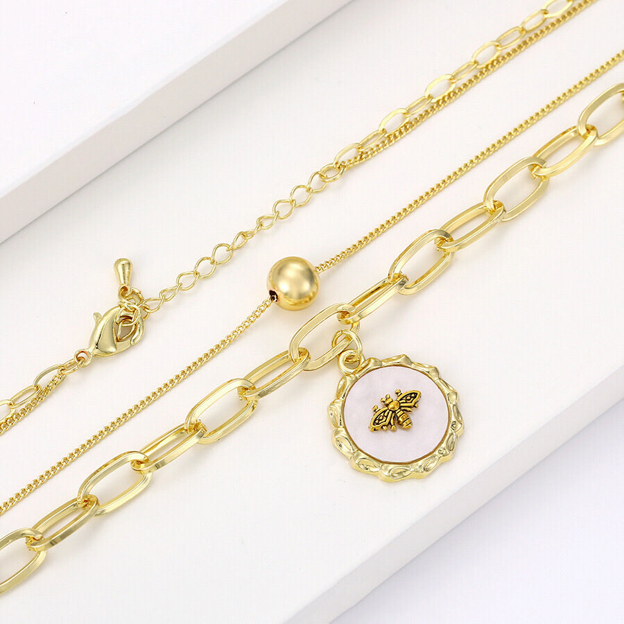 14K Gold Plated Bee Trendy Layered Necklace