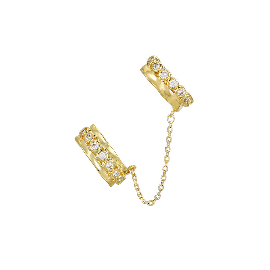 14K Gold Plated CZ Diamond Chain Ear Cuff