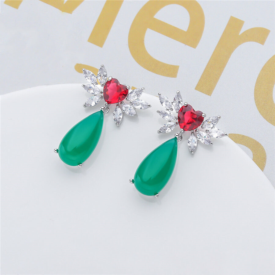 Cubic Zirconia Cluster Shiny Drop Green Earring