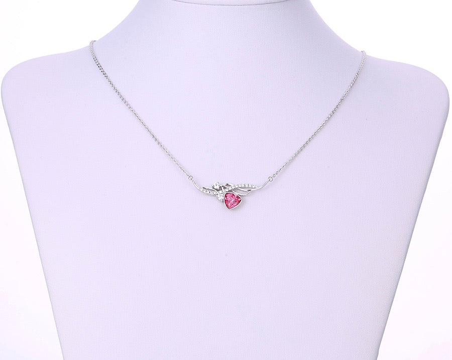 Rhodium Plated Rose Crystal Necklace