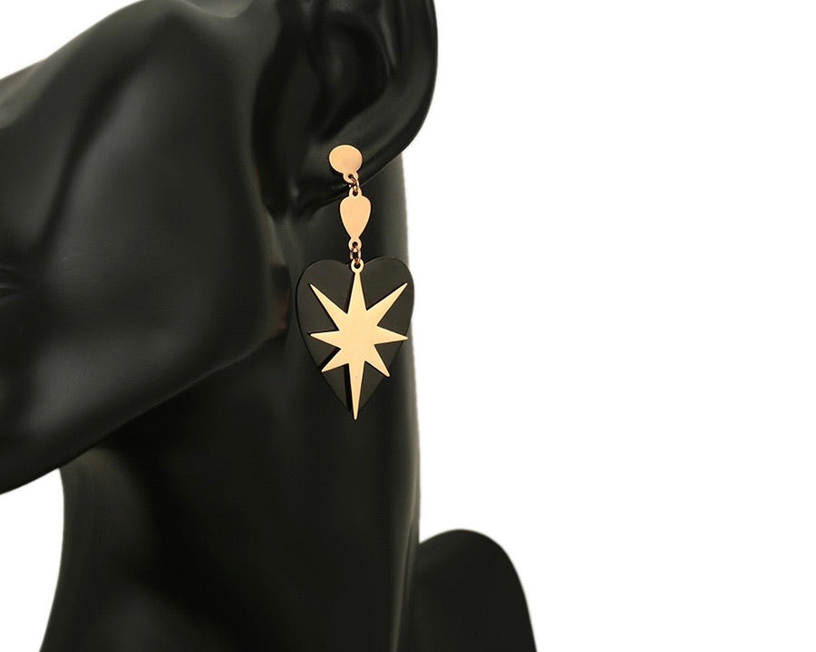 Rose Gold Star & Black Heart Earring