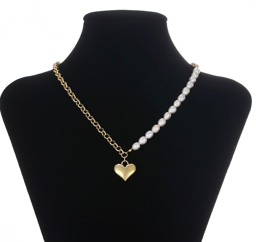 14K Gold Plated Heart Pearl Handmade Necklace