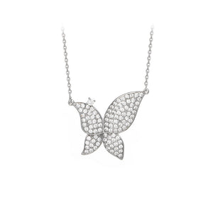 Cubic Zirconia Diamond Butterfly Rhodium Plated Necklace