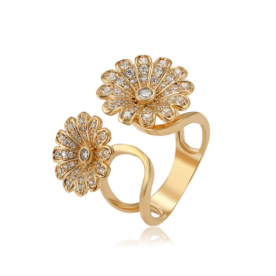 Elegant 18K Gold Plated Cz Diamond Flower Ring