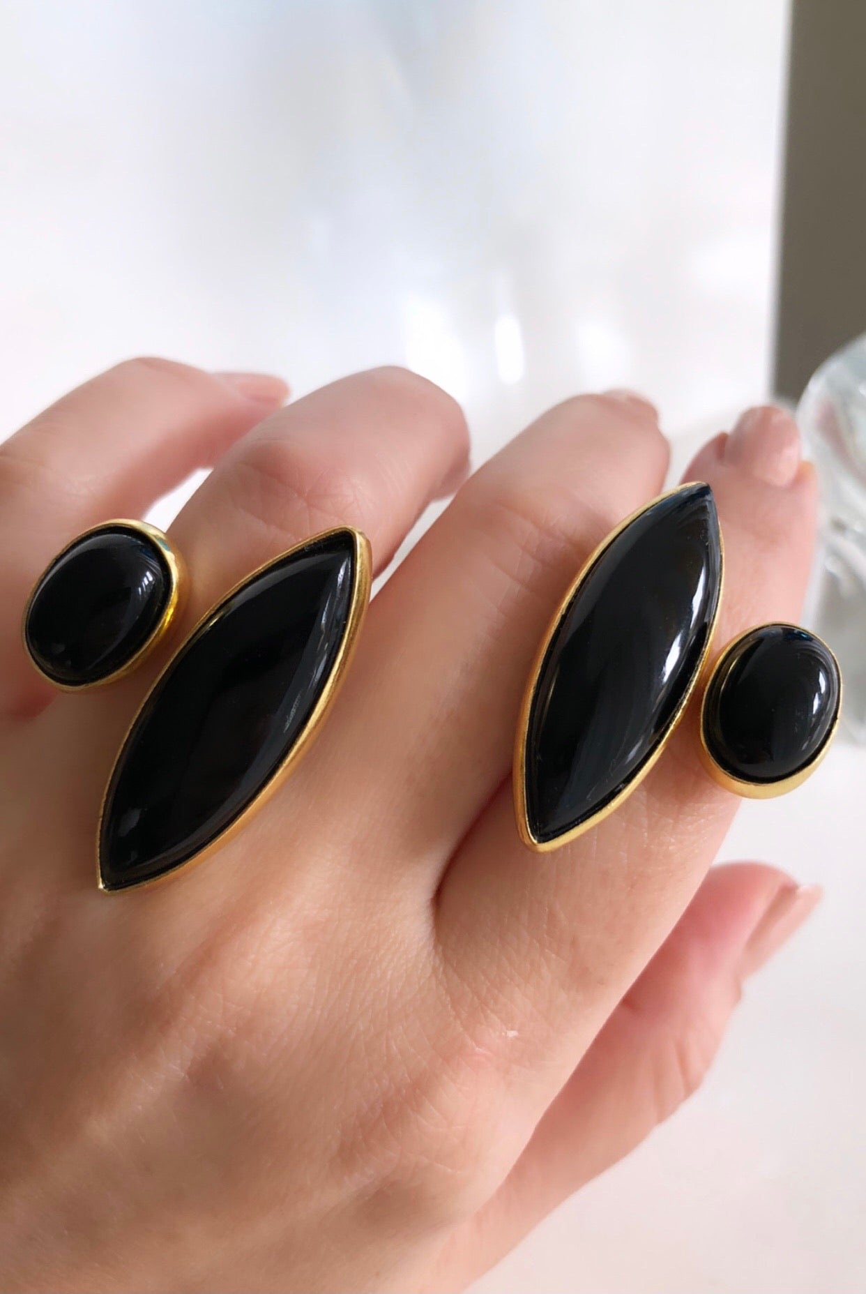 Black Onyx Gold Plated Handmade Ring