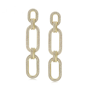Elegant 14K Gold Plated Cz Diamond Chain Link Earring