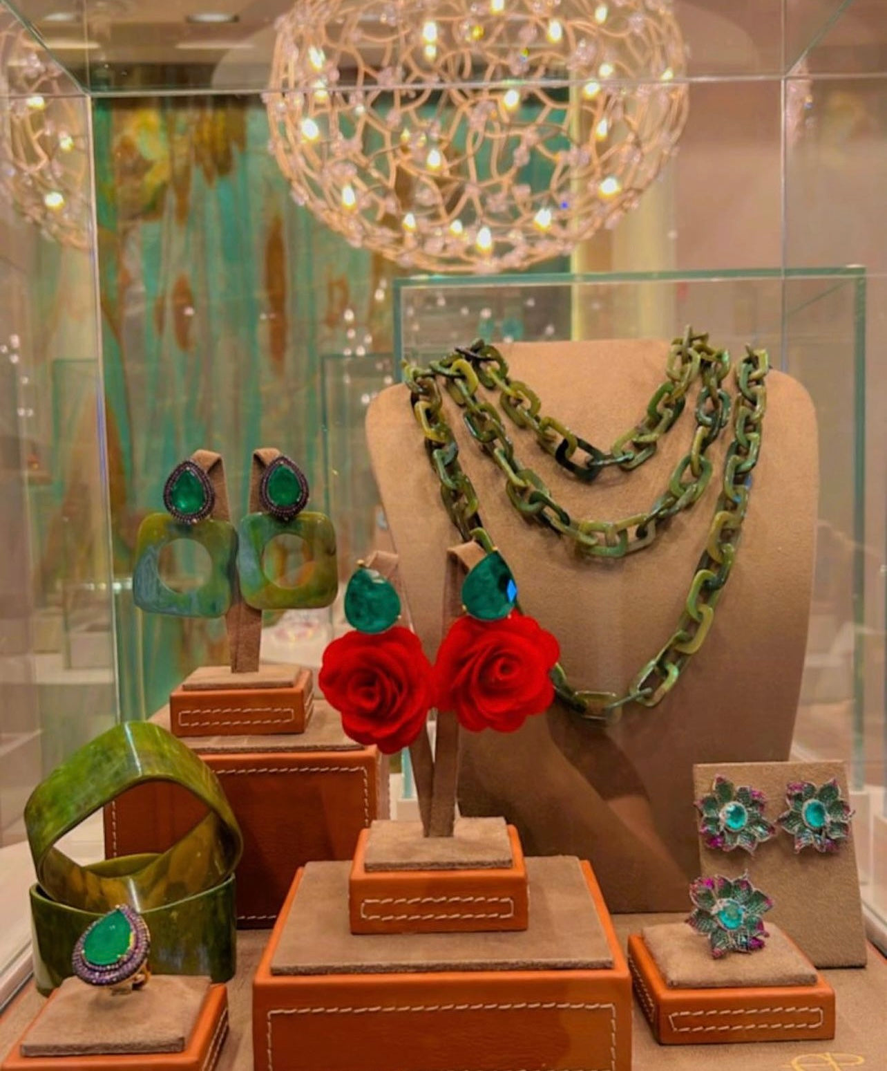 Handmade Magenta Fabric Rose With Emerald Earring
